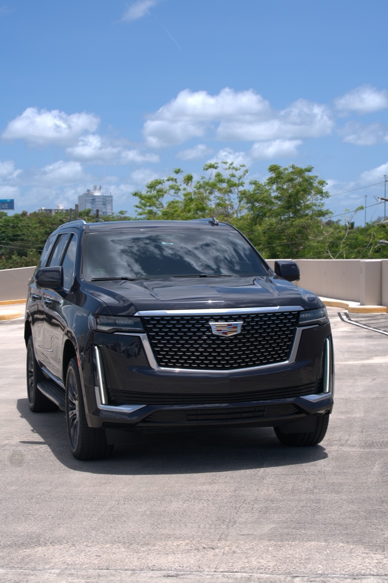 Black Cadillac Escalade front view